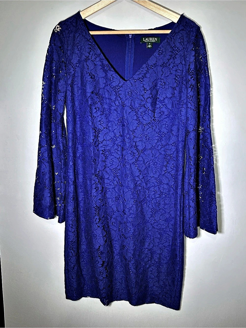 Lauren Ralph Lauren Cobalt Blue Floral Lace Sheath Dress Size 8 - Picture 2 of 15